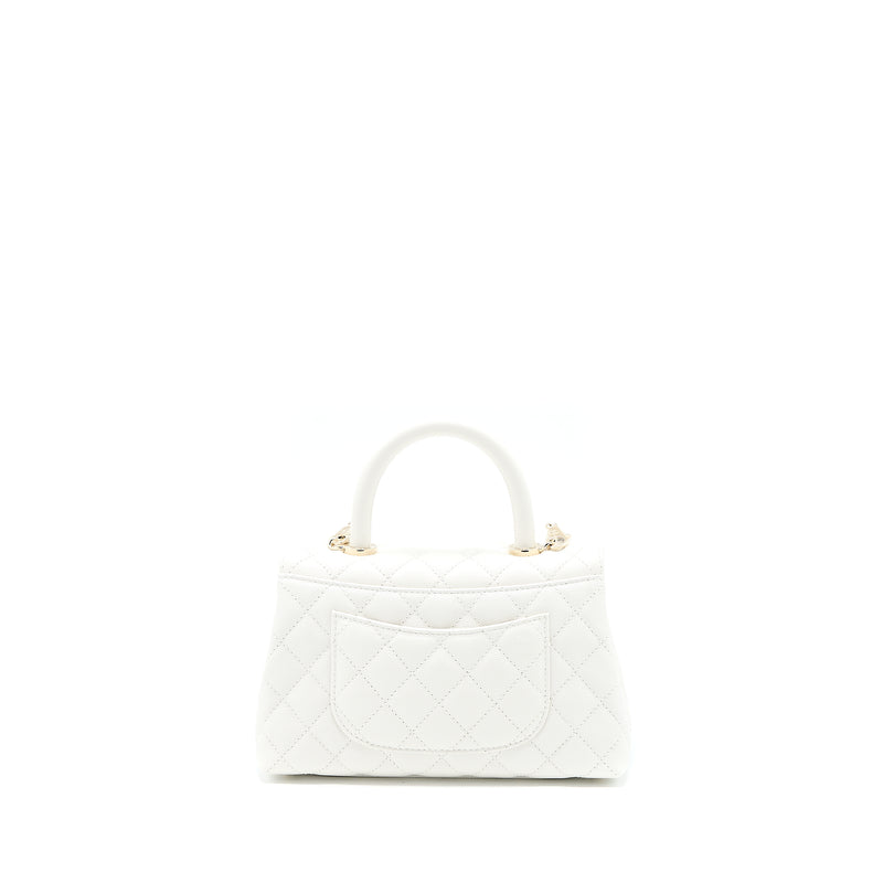 Chanel Small Coco Handle Caviar White LGHW (Microchip)