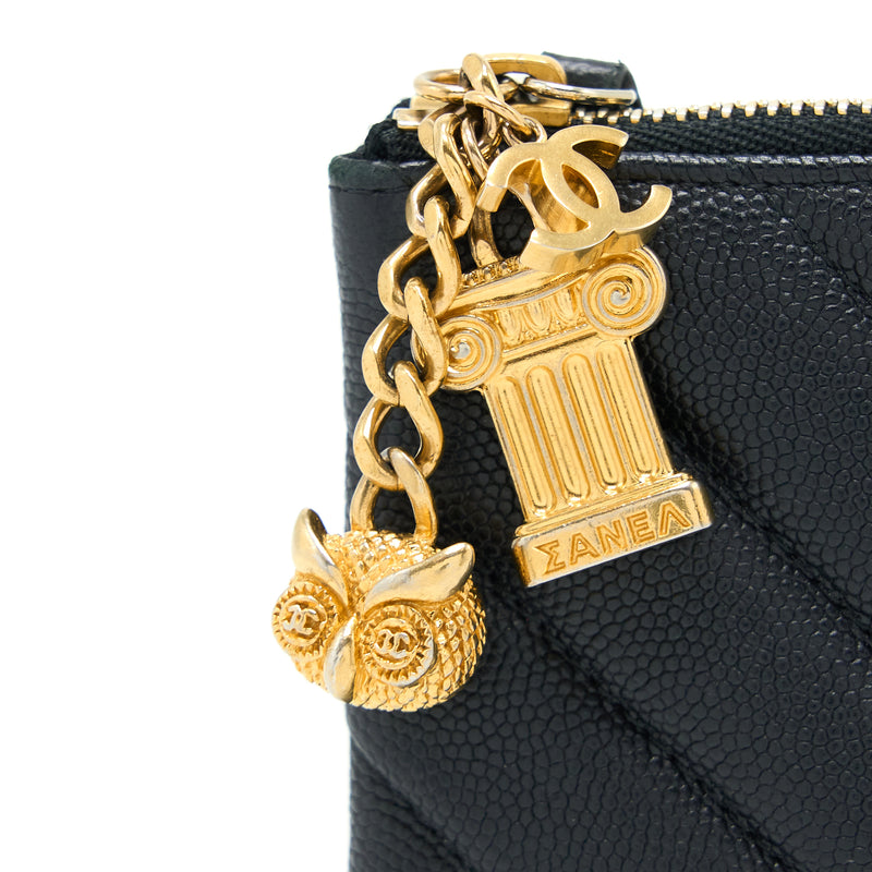 Chanel Chevron Zip O-Case Grained Lambskin Black GHW