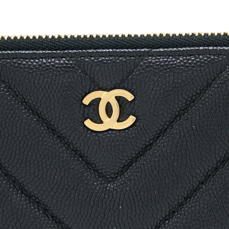 Chanel Chevron Zip O-Case Grained Lambskin Black GHW