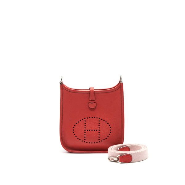 Hermes Mini Evelyne Rouge Pivoine/ Rose Sakura stamp X