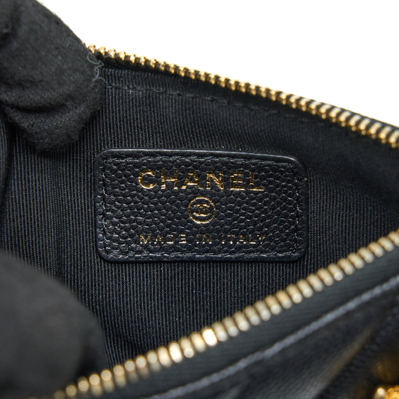 Chanel Chevron Zip O-Case Grained Lambskin Black GHW