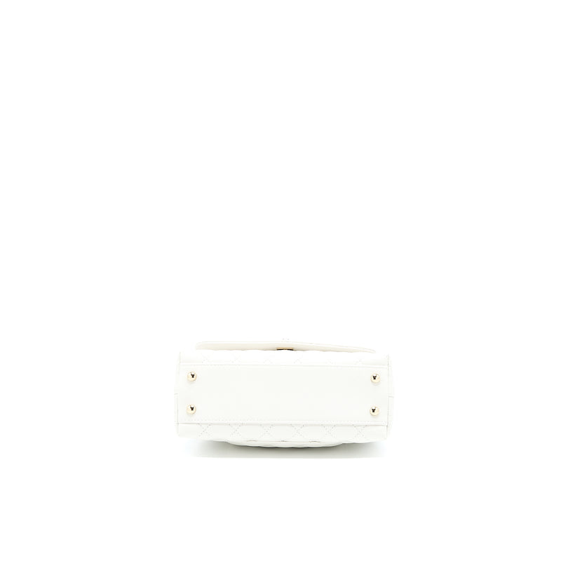 Chanel Small Coco Handle Caviar White LGHW (Microchip)