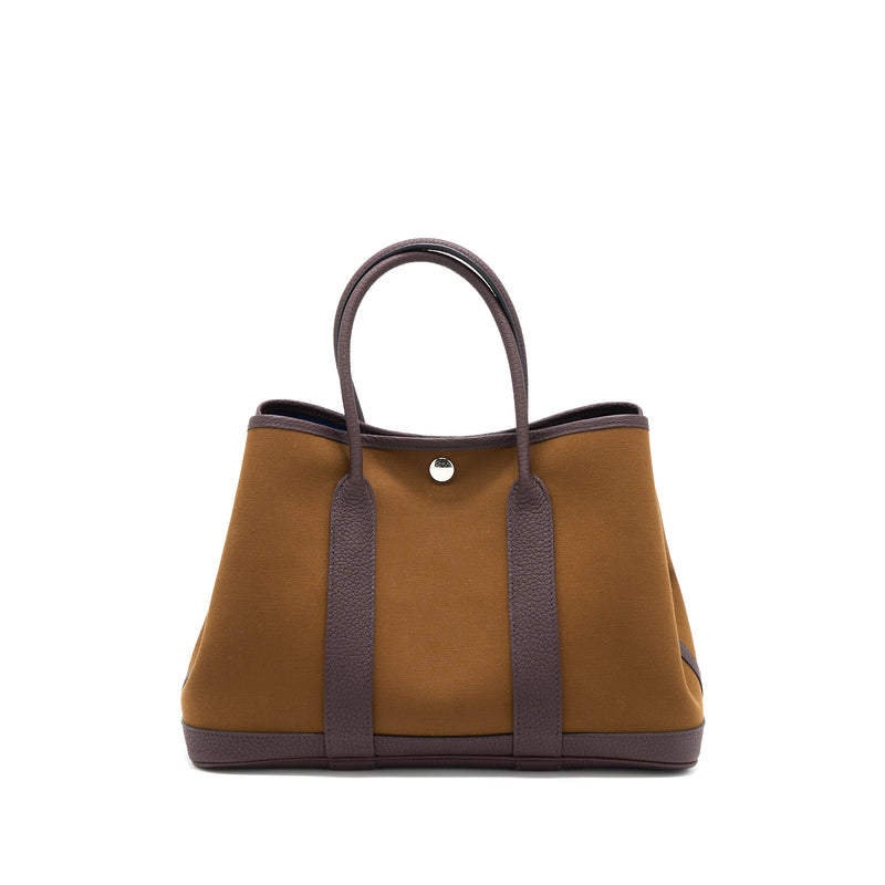 Hermes Garden Party 30 Canvas/Leather Alezan/ Bleu Outrener/ Rouge Sellier SHW Stamp U