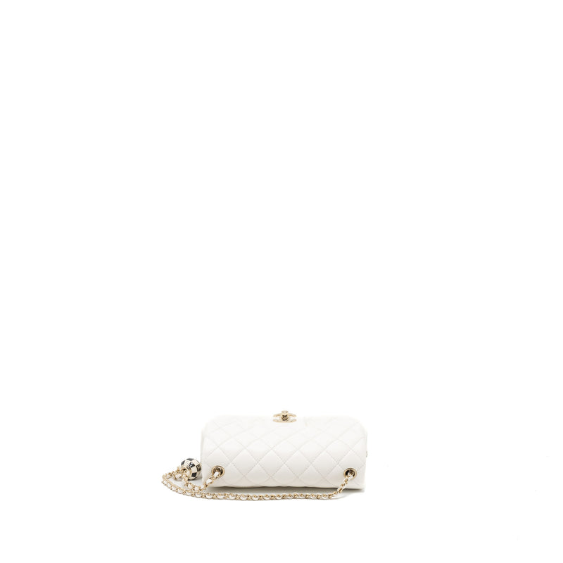 Chanel 23C Pearl Crush Mini Rectangular Flap Bag Lambskin White LGHW (Microchip)