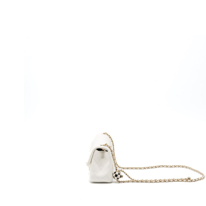 Chanel 23C Pearl Crush Mini Rectangular Flap Bag Lambskin White LGHW (Microchip)