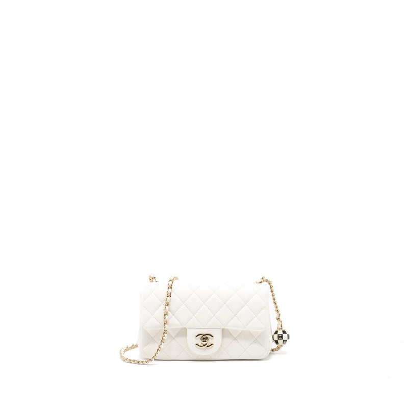 Chanel 23C Pearl Crush Mini Rectangular Flap Bag Lambskin White LGHW (