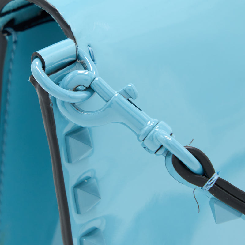 Valentino Rockstud Bag Patent Blue with Blue Hardware