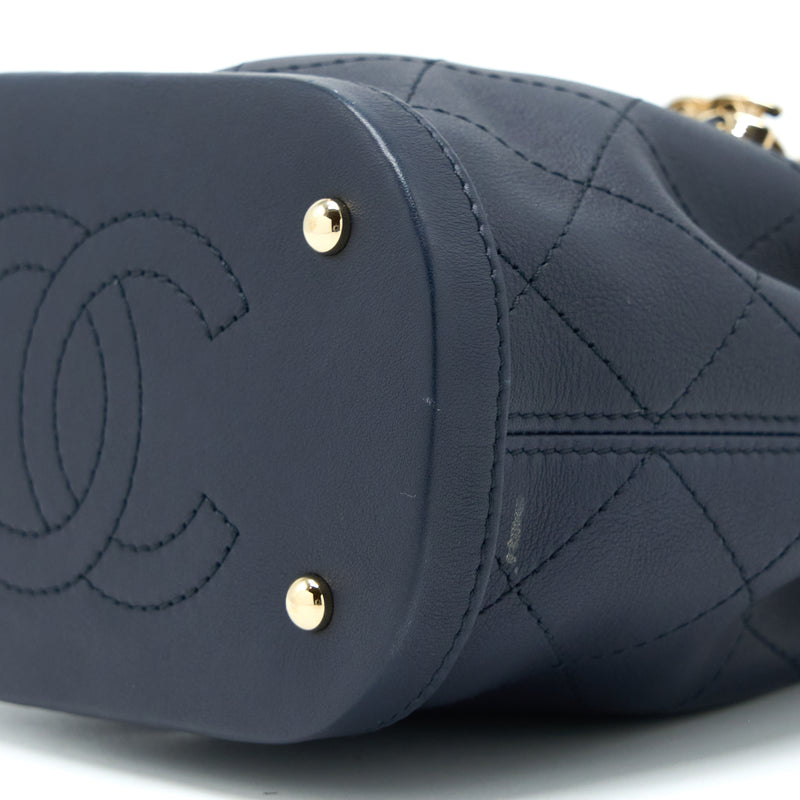 Chanel Mini Drawstring Bucket Bag Lambskin Navy GHW