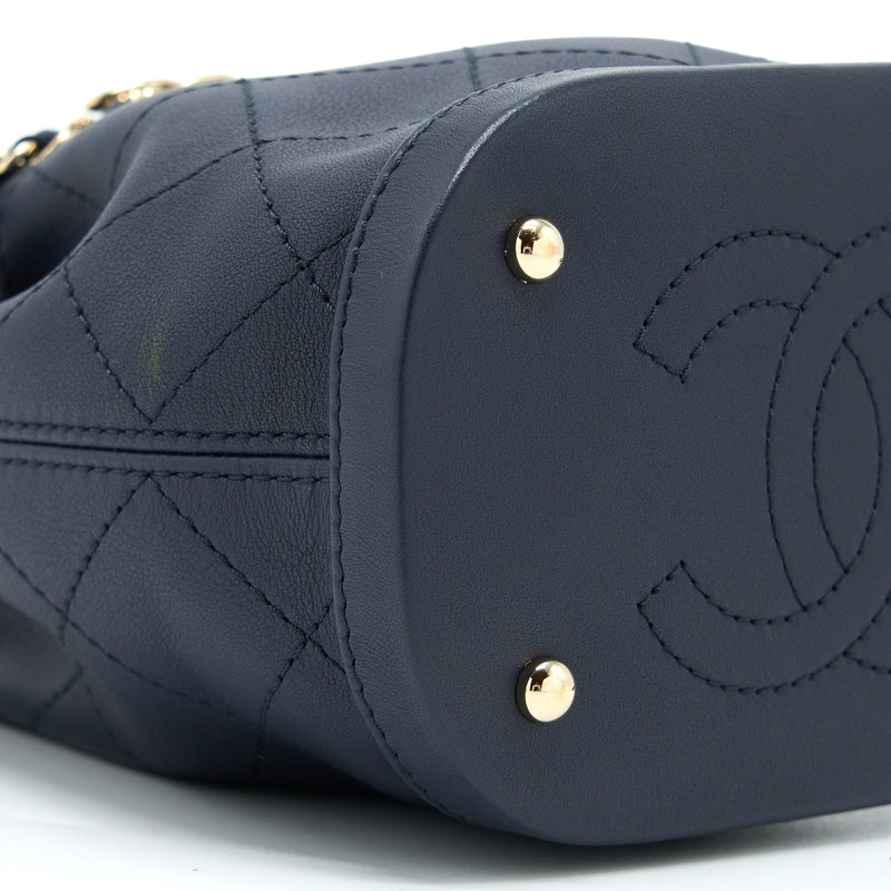 Chanel Mini Drawstring Bucket Bag Lambskin Navy GHW