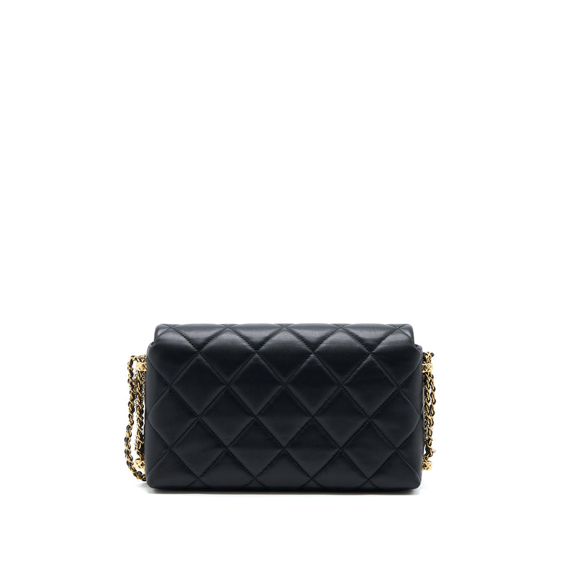 Chanel Quilted Detailed Logo Flap Bag Lambskin Black GHW (Microchip)