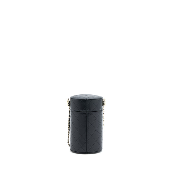 Chanel Round Vanity Case With Chain Lambskin Black LGHW