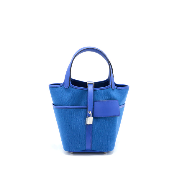 Hermes Picotin Cargo 18 Lock Bag Toile Canvas/Swift Leather Bleu Egee /Bleu Royal SHW Stamp U