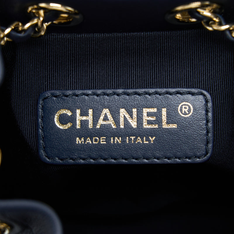 Chanel Mini Drawstring Bucket Bag Lambskin Navy GHW