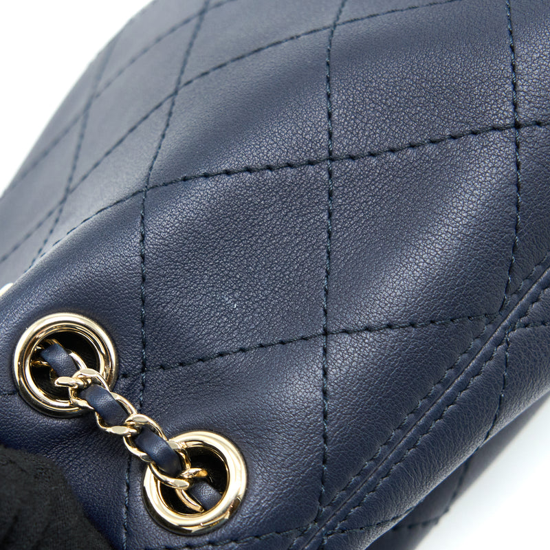 Chanel Mini Drawstring Bucket Bag Lambskin Navy GHW