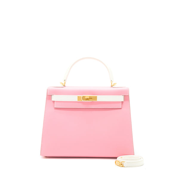 Hermes Kelly 28 Special Order Epsom Blanc/Rose Confetti Brushed GHW Stamp A