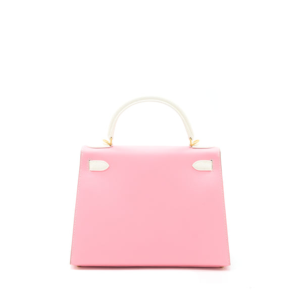 Hermes Kelly 28 Special Order Epsom Blanc/Rose Confetti Brushed GHW Stamp A