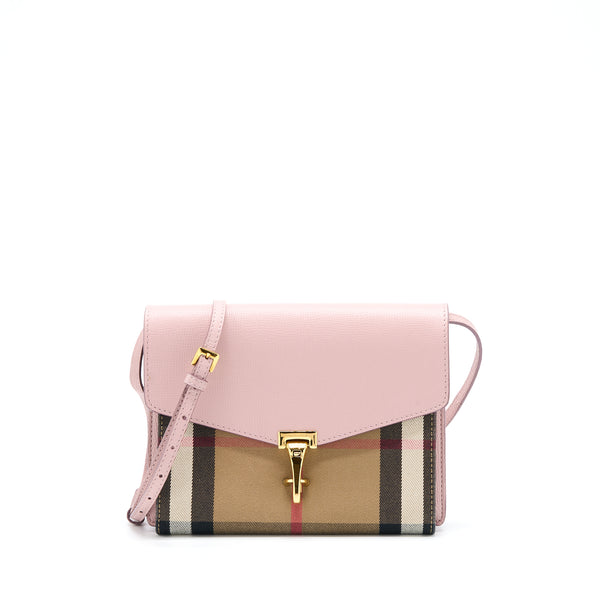 Burberry Small Leather And House Check Crossbody Bag Pale Orchid
