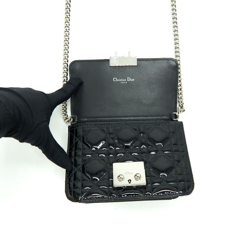 Dior Mini Miss Dior Flap Bag Patent Black SHW