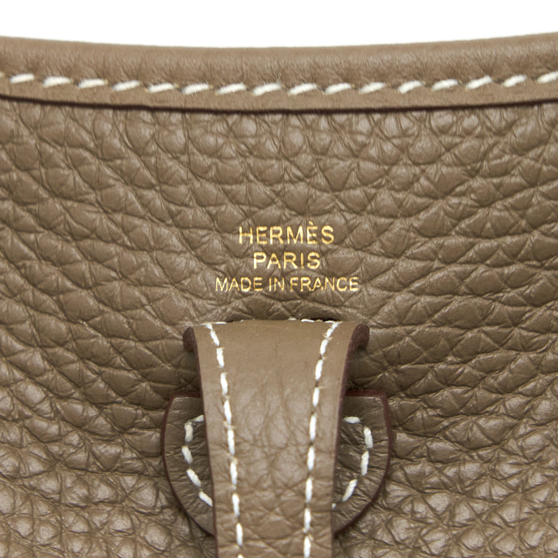 Hermes Mini Evelyne Clemence Etoupe/Bleu Indigo GHW Stamp Z