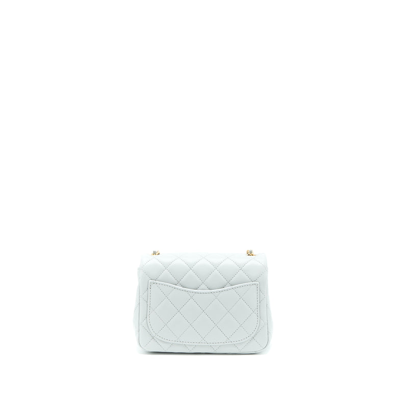 Chanel 23C Pearl Crush Mini Square Lambskin Light Grey GHW (Microchip)