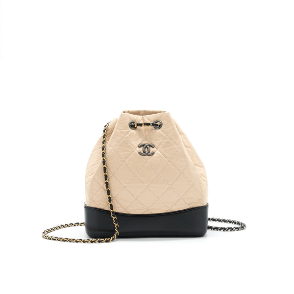 Chanel Beige/Black Aged Quilted Leather Small Gabrielle Backpack