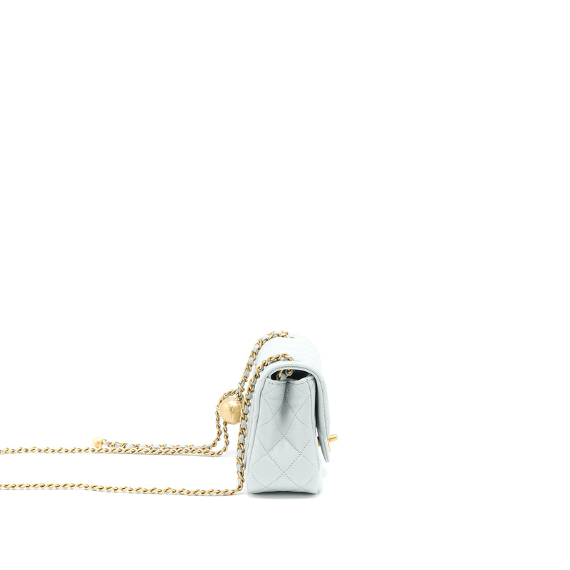 Chanel 23C Pearl Crush Mini Square Lambskin Light Grey GHW (Microchip)