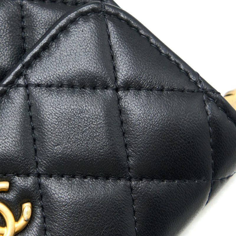 Chanel Black Quilted Lambskin Leather CC Small Flap Bag - Yoogi's