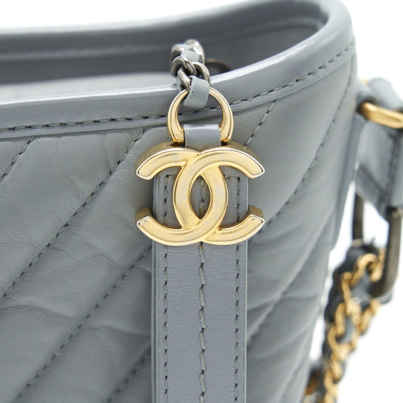 Chanel Chevron Small Gabrielle Hobo Bag Grey With Multicolour Hardware