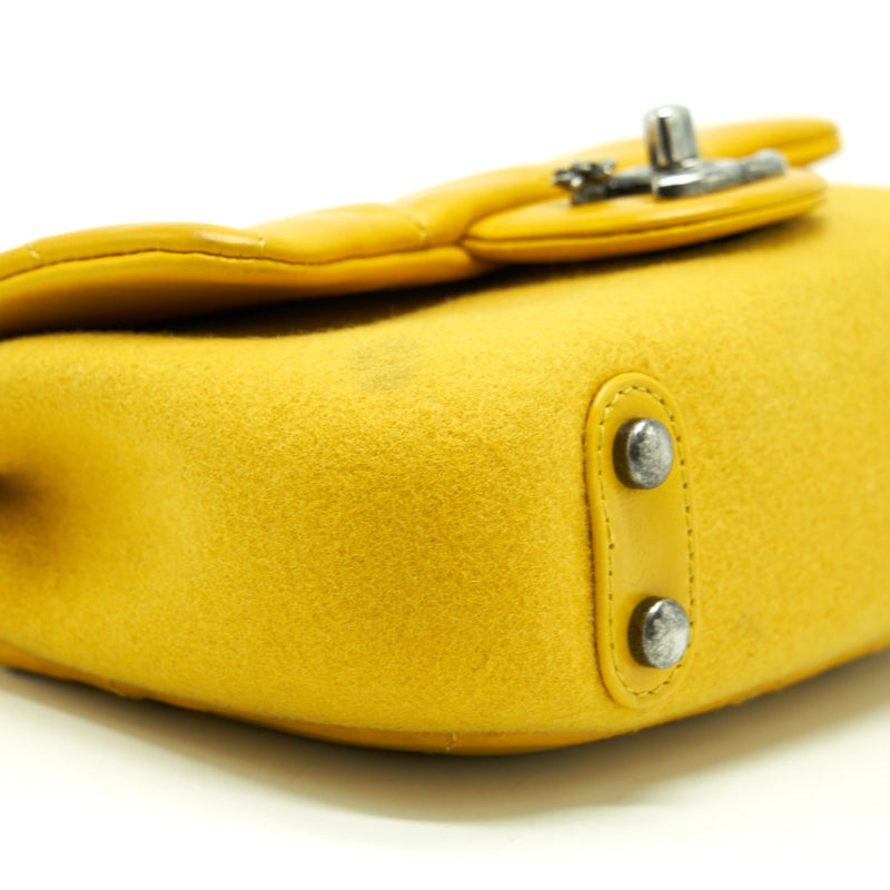 Chanel Seasonal Limited Flap Bag Leather And Fabric Yellow With Ruthenium Hardware