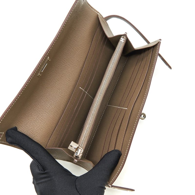 Hermes Classic Kelly Long Wallet Epsom Etoupe SHW Stamp C