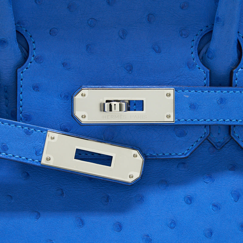 Hermes Birkin Handbag Bleuet Ostrich with Palladium Hardware 30