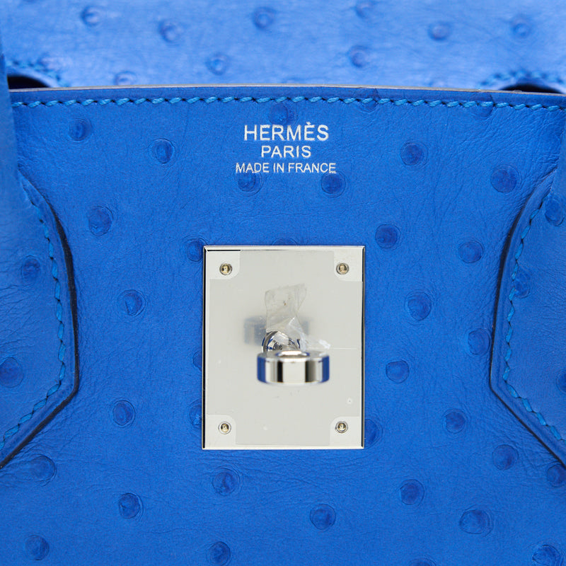 Hermes birkin 30 Ostrich 07 Bleuet SHW stamp D