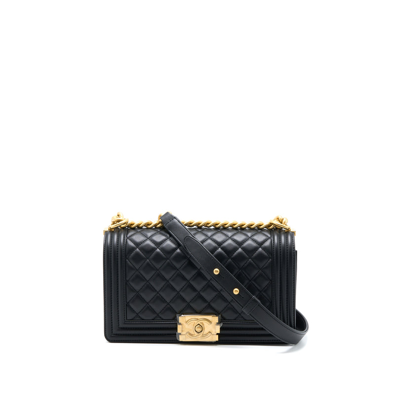 Chanel Medium Boy Bag Calfskin Black GHW (Microchip)