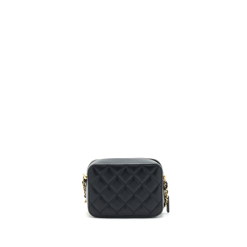 Chanel 22C Pearl Crush Mini Camera Case With Chain Black Lambskin GHW