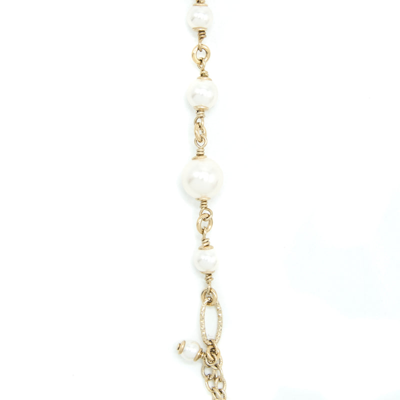 Chanel Mini Pearl CC Logo Long Necklace Light Gold Tone