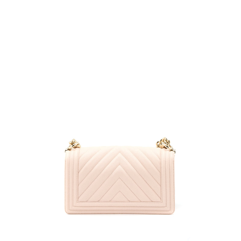 Chanel Medium Boy Bag Chevron Caviar Light Pink LGHW