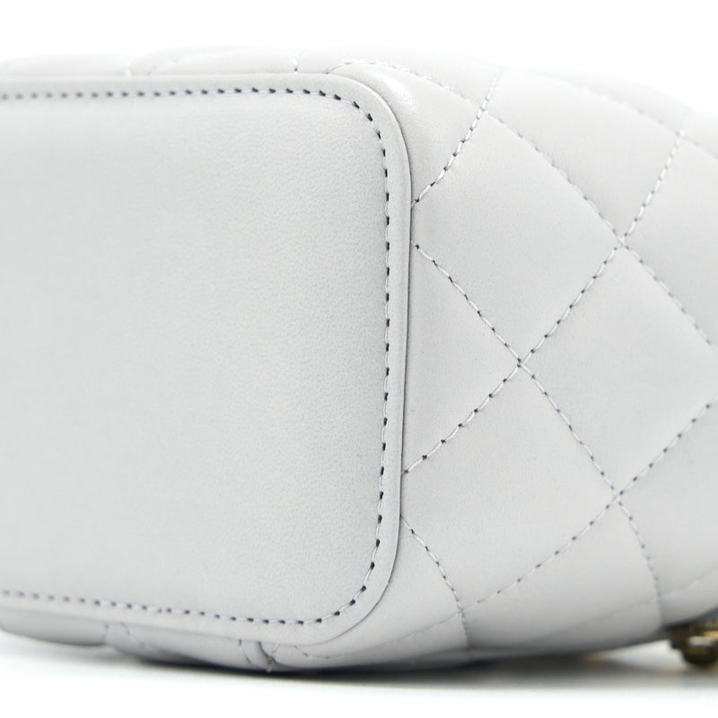 Chanel 21A Top Handle Mini Vanity with Chain Lambskin Light Grey GHW