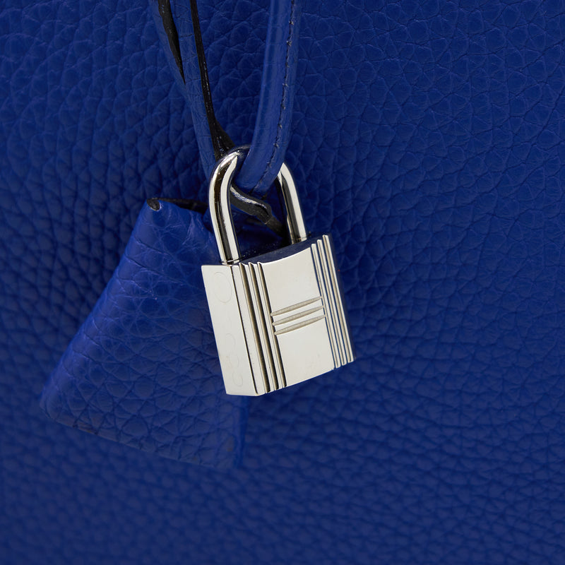 Hermes Victoria 35 Clemence Electric Blue SHW Stamp Square P