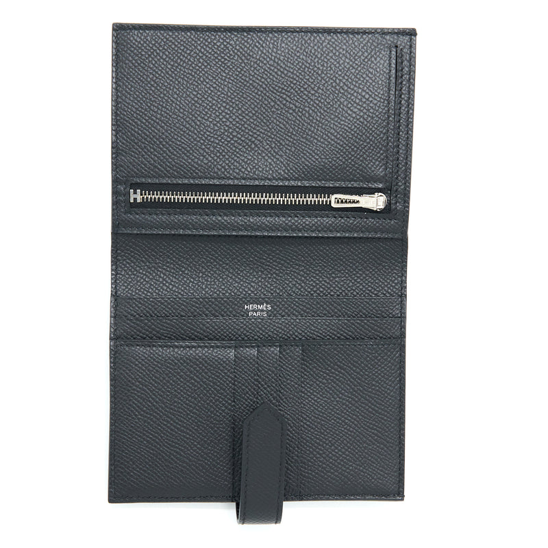 Hermes Bearn Compact Wallet Epsom Black SHW Stamp Y