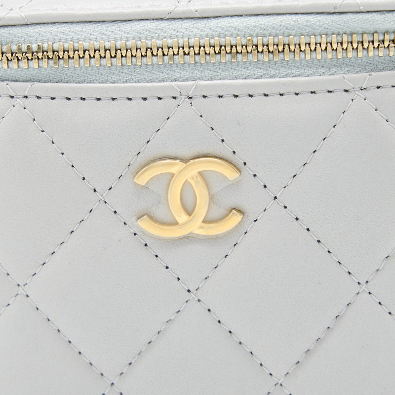 Chanel 21A Top Handle Mini Vanity with Chain Lambskin Light Grey GHW