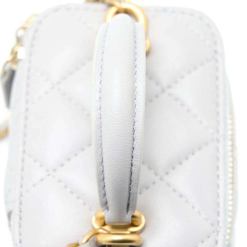 Chanel 21A Top Handle Mini Vanity with Chain Lambskin Light Grey GHW