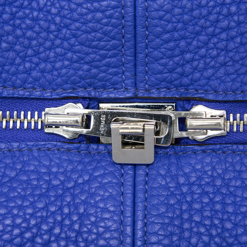 Hermes Victoria 35 Clemence Electric Blue SHW Stamp Square P