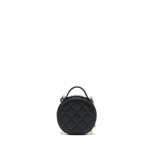 Chanel 22C Top Handle Round Vanity Black With Chain Caviar LGHW