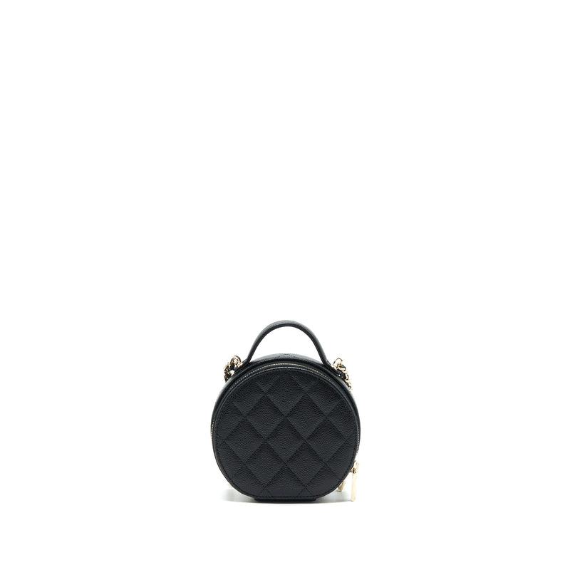 Chanel 22C Top Handle Round Vanity Black With Chain Caviar LGHW