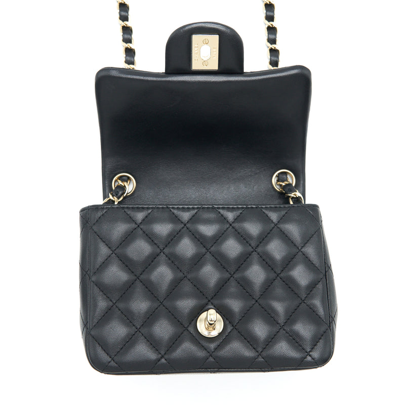 Chanel Mini Square Flap Bag Lambskin Black LGHW