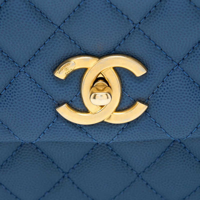 Chanel Medium Coco Handle Flap Bag Caviar Blue GHW