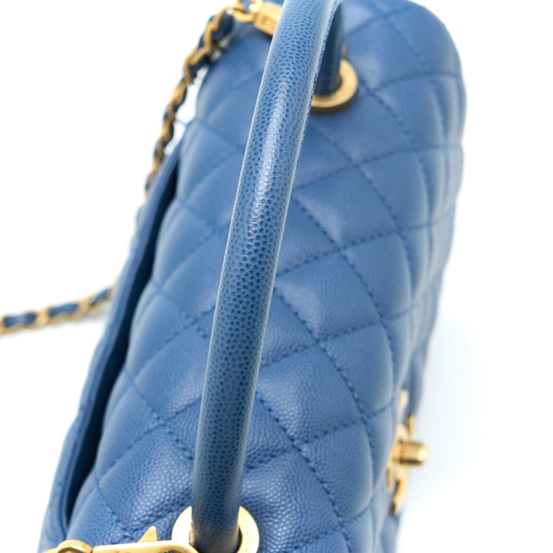 Chanel Medium Coco Handle Flap Bag Caviar Blue GHW