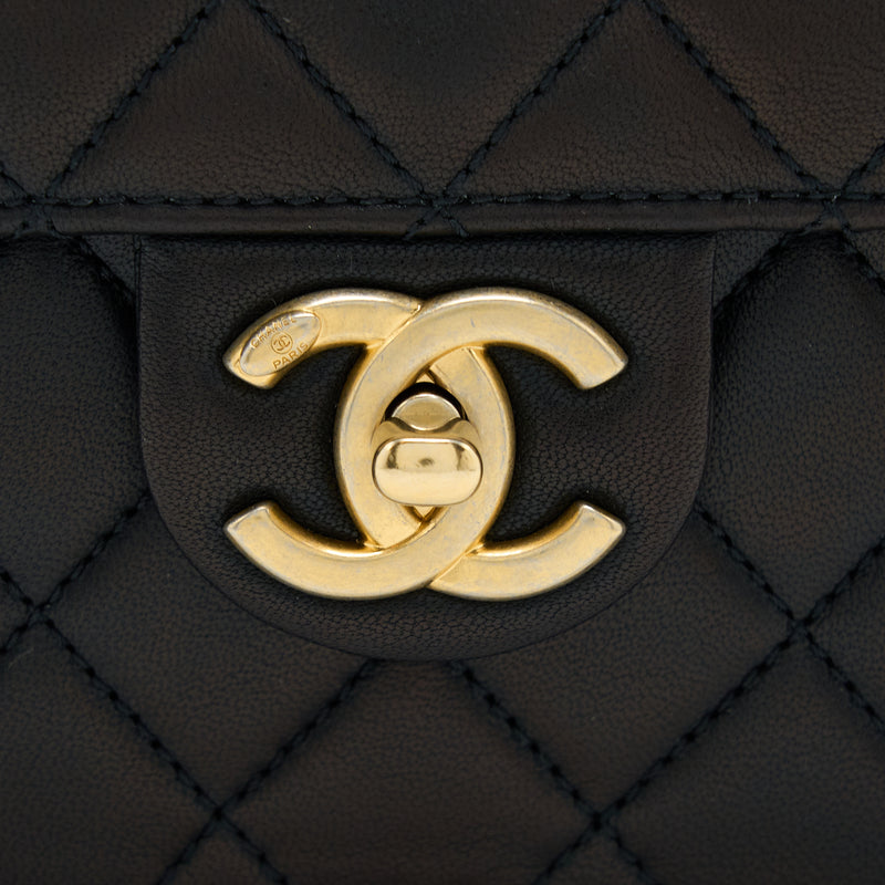 Chanel Vertical Pearl Flap Bag Goatskin Black GHW