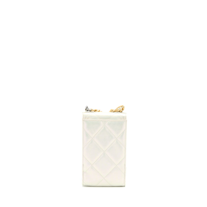 Chanel 19 Phone Pouch With Chain Iridescent White GHW