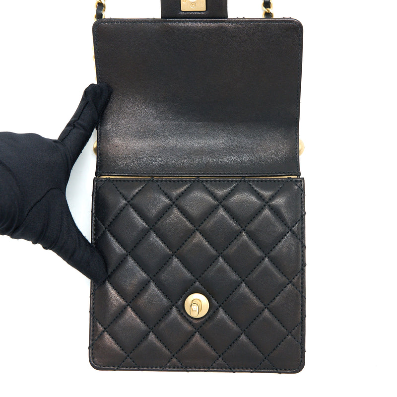 Chanel Vertical Pearl Flap Bag Goatskin Black GHW